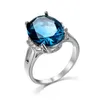 Anneaux de mariage magnifique ovale bleu pierre femmes anneau romantique anniversaire cadeau élégant dame danse fête accessoires bijoux à la mode