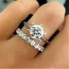 Lovers Pricess Cut AAAAA Set di anelli per dito con zirconi Anelli per fedi nuziali per feste per donne Uomini Gioielli di fidanzamento Coppia regalo di compleanno