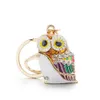 Key Rings Fashion 3D Owl Keyrings Keychains Crystal Rhinestones Enamel Glazing Key Chain Ring Holder For Car K342