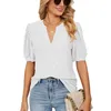 2023 Summer T-shirt Fashion Casual V-neck Solid Color Top White Tshirts Women Y2303