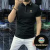 New Summer Golf Polos For Men Hot Diamond Maple Leaf Letter Half Sleeve Lapel Ice Silk Beaded Cotton Work Polos Multi-Color Slim Breathable Polo Shirt M-4XL