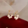 Studörhängen lyx naturlig pärla hängande för kvinnor silver 925 piercing guldpläterade smycken ukrainsk stil söta tillbehör