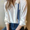 Bluzki damskie koszule H Han Queen Damska sprężyna i jesienna pojedyncza klapa na klapie koszula szyfonowa vintage luźne top 230406