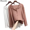 Blouses Femme Chemises Foxmertor chemise femme décontracté solide manteau haut automne femmes chemise en mousseline de soie bureau femmes col en v bouton ample vêtements 230406