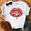 Women's T Shirts Women TShirt Fashion Makeup Black Lips In Diamonds Drip Graphic Tee Camisetas Mujer Anime Clothes Cool Same Style Leisure