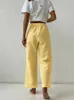 Kadınların Trailsuits Kadın Waffle Sarı 2 Parçası Setler Kısa Kollu Bluz Üstleri ve Dantel Uzun Pantolonlar 2022 Yaz Kadın Zarif Günlük Kıyafetler L230309