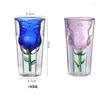 Wine Glasses 190ml Double Wall Rose Flower Shape Glass Creative Cocktail Cup Coffee Mug Bar PartyDrinkware Lover Couple Xmas Gifts