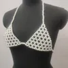 Femmes Débardeurs Femmes Élégant Perle Soutien-Gorge Chaîne Sexy Évider Voir À Travers Col En V Couleur Unie Débardeur FêteBoîte De Nuit Bijoux Crop Body