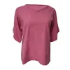 Koszulki damskie bawełniane lniane koszula solidne bole w dekolcie luźne blusas vintage pół rękawie marszone hem tunik ropa de mujer 2023