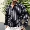 Mäns casual skjortor 2023 Spring Men Business randig skjorta långärmad smal passform frisör kontor smoking smoking social plus size size