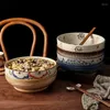 Bols 9 pouces Vaisselle Japonaise Rétro En Céramique Ramen Bol Grande Soupe Nouilles Peint À La Main Légumes Marinés Cuisine Dîner Ware