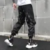 Mens Pants Hip Hop Black Cargo Joggers Sweatpants Overalls Ribbons Streetwear Harem Women Fashions Byxor 230309