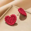 Stud Earrings Hand Knitting Red Heart Fashion Unusual Cute Polymer Clay Gift For Women Goth Trendy Jewelry