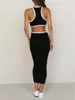 Casual jurken wsevypo zomer gebreide wrap lange jurk dames mouwloze ronde nek holle out bodycon tank feest kantoor kleurblok