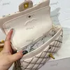 Womens Caviar Leather Square Quilted Bag Classic Clamshell Shoulder Bags Gold Metal Hardware Turn Buckle Thin Chain Brand Designer244a
