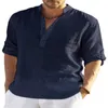 Erkek tank üstleri erkek keten uzun kollu gömlekler katı gevşek rahat gömlek bluz üst pamuk yaz