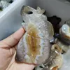 Decorative Figurines Natural Agate Geode Carved Elephant Gemstone Crafts Statue Decor