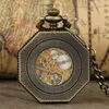 Pocket Watches Octagon Manual Mechanical Watch Vintage Roman Numerals Hand Winding Retro Clock Antique Bronze/black/silver/red Copper