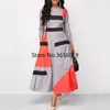 Casual Dresses Plus Size Fashion Women Color Block Striped 3/4 Sleeve O-Neck Slim Maxi Dress