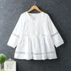 Women's Blouses Shirts Spring Women Shirt Literary Fresh Hollow out Embroidery Pullover Cotton and linen O-Neck Blouse Women 230309