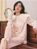 Crlaydk de roupas de sono femininas no pijama feminino Jacquard trapaceiro grande colarinho de colarinho fofo