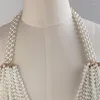 Kvinnors tankar Kvinnor Imitation Pearl Halter Bikini Bra Sexig rygglös Boho bröstkedjededja smycken Tassel Harness Beachwear Accessories