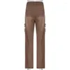 Women's Jeans Brown For Women Washed Retro Low Waist Straight Pants Loose Wide Leg Trousers Streetwear Cargo