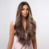 Синтетические парики Easihair Long Brown Ombre Synthetic Wig для чернокожих женщин Super Wavy S Cosplay Water Wave Teatressaint 230227