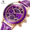202 RUIMAS RESPOSTA MULHERM LUZULO Purple Leather Watch Watch Ladies Fashion Cronógrafo Wristwatch Relogio feminino 5923112
