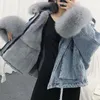 Men's Down High Quality Casual Denim Winter Women Jacket Warm Big Fur Collar And Cuff Jean Coat Thick Parker Outwear Streetwear Oversize