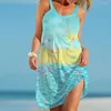 Casual Dresses Sea World Starfish Print Dress Women's Fashion Summer Strap Beach Bohemian Sleeveless Party Elegant Sundress Hem