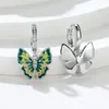 Orecchini a cerchio carino femminile giallo verde farfalla zircone bianco piccola pietra gioielli da sposa color argento alla moda per le donne