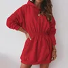 Freizeitkleider Damen Street Langarm Sweashirt Top Kapuzenreißverschluss Einfarbig Warmes Kleid Womens Athletic Hoodies Pullover