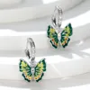 Orecchini a cerchio carino femminile giallo verde farfalla zircone bianco piccola pietra gioielli da sposa color argento alla moda per le donne