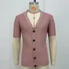 Polos pour hommes cardigan en tricot solide polos printemps été manches courtes sexy col en V boutons chemise en coton