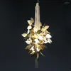 Chandeliers Copper Leaves Light Lustre Hanging Lamps Pendant Ceiling Led Chandelier Lamp Dinning Room Luxury Retro Lighting