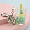 Keychains Fashion Creative Design Floating Fruit Strawberry Pineapple Milk Tea Cup Key Small Pendant Bag Jewelry Accessories Wholesale