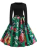 Casual Dresses Music Note Print Elegant Party Dress Women 50s 60s Retro Vintage Robe Rockabilly Winter Midi Y2302