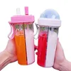 Wasserflaschen Eine Tasse Dual-Use-Kinder-Doppelstroh-Wasserbecher Niedlicher, kreativer, praktischer Doppeltrinkbecher 230309