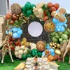 Andere evenementenfeestjes 1 Set Jungle Themed Green Weld Arch Kit Gold Ballonnen 4D Chrome Foly Ball Party Decorations Wedding Boys Baby Shower 230309