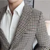 Men's Suits (Jacket Pants) Luxury Houndstooth Mens 2 Pieces Wedding Tuxedos Vintage Slim Fit Formal Man Set Groom Prom Business