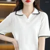 Dames t shirts zomer half mouwen vrouwen polo kraag trui slanke wol blend kleur contrast pullover t-shirt gebreide basis casual