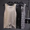 Tank da donna 2023 sexy bling oro luccicante canotte a maglia snow -out da donna giubbotto a maglia con paillettes d'argento