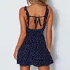 Casual Dresses Women Sexy Small Spaghetti Strap Lace Up Polka Dot Split Hem Backless Summer Streetwear Dress Girls Size For