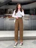 Women's Pants Capris ZOKI Vintage Corduroy Women Pants Fashion Belt Fall Elastic High Waist All Match Wide Leg Pants Causal Pockets Loose Trousers 230309