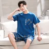 Men's Sleepwear Summer Cartoon Mens Pajamas Casual Short Tops Lattice Short Pants Sets Pyjamas Stripe Men Sleepwear Pijamas Homewear Fashion 230309