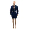 İş elbiseleri İki parçalı Set Kadın Denim Trailtsuits Likel Deep V Knotbow Uzun Kollu Üst Düğme Bodycon Mini Etek Kıyafetleri 2023 Sonbahar