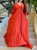 Casual Dresses Sexig V-ringning veckad middags klänning kvinnor gul elegant med bälte långärmad mantel femme afrikansk maxi röd vestido