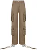 Women's Pants Capris Rapcopter Ruched Big Pockets Cargo Jeans Retro Sporty Low Waisted Trousers Light Brown Fashion Streetwear Denim Joggers Women 230309