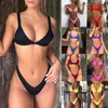 Женские купальники летние женщины с твердым цветом Bandeau Bandage Bikini Set Push-Up Baded Brazilian Beachwear Swimsuit Kostium Kapielowy#P4